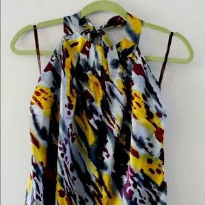 THE LIMITED purple lime blue geometric halter neck